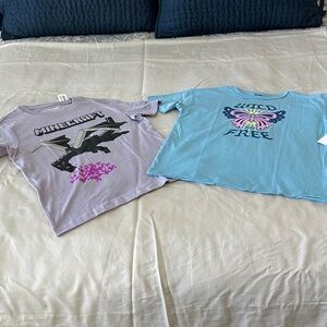 Old Navy Kids Minecraft and Butterfly Tees - Purple and Blue